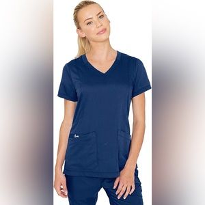 NWT BARCO Greys Anatomy Women’s Kira 4 pocket v- neck Love zipper Top XS